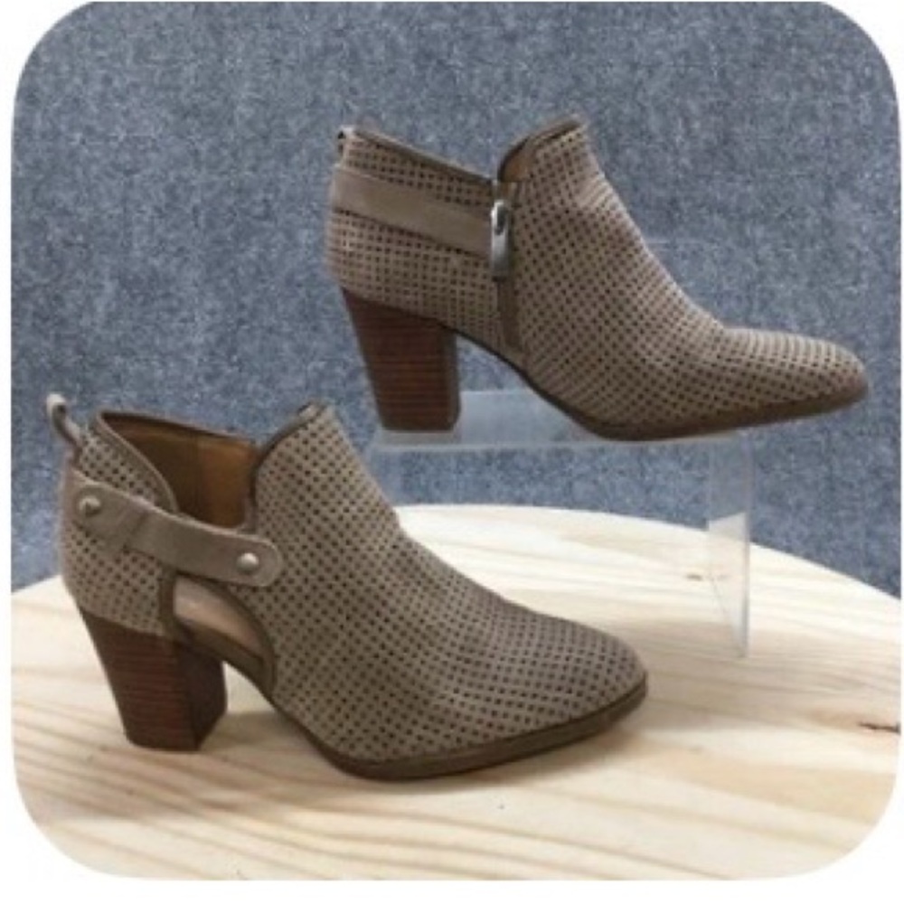 Franco Sarto Taupe Perforated Ankle Booties